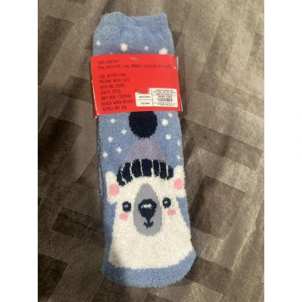 Polar Bear Super Soft Socks Womens Shoe 4-10 Blue Bear Fuzzy‎ Winter Cozy